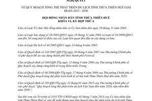 Nghị quyết 10/2013/NQ-HĐND Quy hoạch tổng thể phát triển du lịch Thừa Thiên Huế