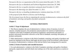 Decree No.80/2013/ND-CP sanction of administrative violation in the field of standards
