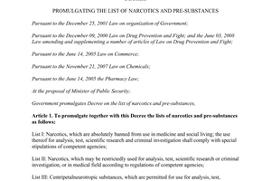 Decree No. 82/2013/ND-CP promulgating the list of narcotics and pre-substances