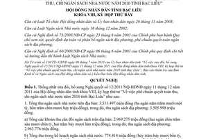 Nghị quyết 06/2013/NQ-HĐNĐ sửa đổi 12/2011/NQ-HĐND quyết toán thu chi ngân sách 2010 Bạc Liêu