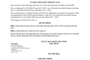 Quyết định số 772/QĐ-UBND năm 2013 cải cách hành chính 2013 2020 Hà Nam