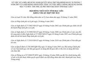 Nghị quyết số 03/2013/NQ-HĐND bổ sung danh mục mức thu phí lệ phí Bạc Liêu