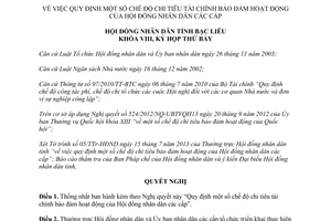 Nghị quyết 02/2013/ NQ-HĐND chi tiêu tài chính hoạt động Hội đồng nhân dân các cấp Bạc Liêu