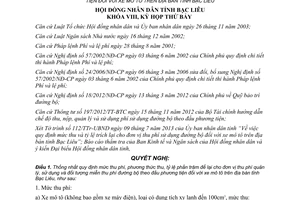 Nghị quyết 12/2013/NQ-HĐNĐ phí đường bộ theo đầu phương tiện đối với xe mô tô Bạc Liêu