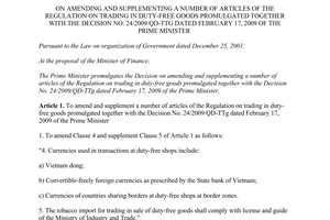 Decision 44/2013/QD-TTg amending 24/2009/QD-TTg trading in duty-free goods