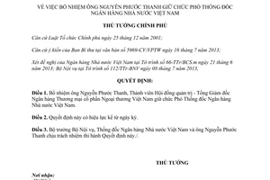 Quyết định 1205/QĐ-TTg năm 2013 bổ nhiệm Phó Thống đốc Ngân hàng Nhà nước Việt Nam