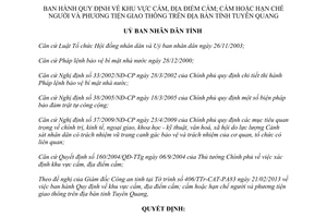 Quyết định 14/2013/QĐ-UBND khu vực cấm hạn chế người phương tiện giao thông Tuyên Quang