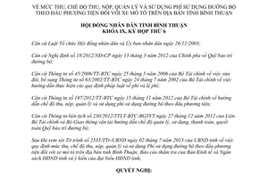 Nghị quyết 37/2013/NQ-HĐND mức thu thu nộp sử dụng phí đường bộ xe mô tô Bình Thuận