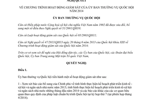 Nghị quyết 621/NQ-UBTVQH13 năm 2013 chương trình hoạt động giám sát UBTVQH năm 2014