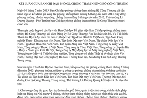 Thông báo 260/TB-BCT năm 2013 kết luận ban chỉ đạo phòng chống tham nhũng