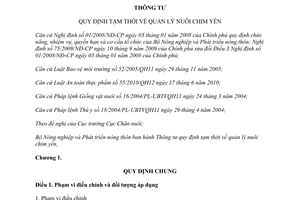 Thông tư 35/2013/TT-BNNPTNT Quy định tạm thời quản lý nuôi chim yến