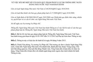 Thông tư 18/2013/TT-NHNN bãi bỏ văn bản quy phạm pháp luật