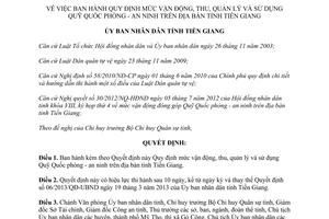 Quyết định 31/2013/QĐ-UBND thu quản lý sử dụng Quỹ Quốc phòng an ninh Tiền Giang