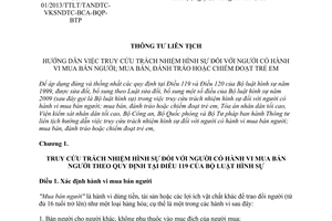 Thông tư liên tịch 01/2013/TTLT-TANDTC-VKSNDTC-BCA-BQP-BTP truy cứu trách nhiệm hình sự mua bán người