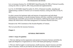 Integrated document No. 12/VBHN-VPQH Law on insurance business