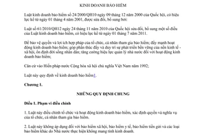 Văn bản hợp nhất 12/VBHN-VPQH 2013 hợp nhất Luật kinh doanh bảo hiểm