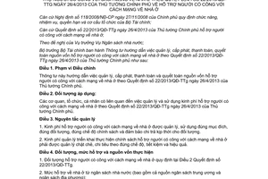 Thông tư 98/2013/TT-BTC quản lý cấp phát hỗ trợ người công cách mạng về nhà ở