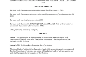 Decision No.1221/QD-TTg plan on implementation of the maritime labor onvention