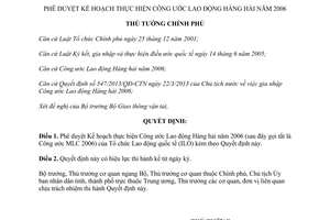 Quyết định 1221/QĐ-TTg năm 2013 Kế hoạch thực hiện Công ước Lao động Hàng hải