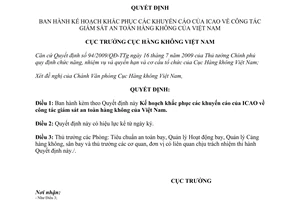 Quyết định 3401/QĐ-CHK năm 2013 khuyến cáo ICAO giám sát an toàn hàng không Việt Nam