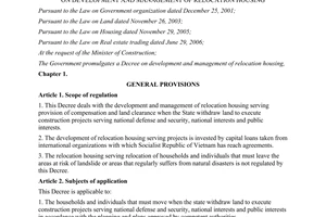 Decree No. 84/2013/NĐ-CP on development and management of relocation housing