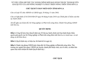 Quyết định 1537/QĐ-UBND 2013 công bố thủ tục hành chính Sở Nông nghiệp Sơn La