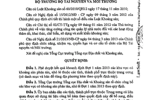 Quyết định 1236/QĐ-BTNMT năm 2013 khoanh định khu vực khoáng sản phân tán nhỏ lẻ