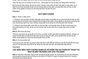 Thông tư 15/2013/TT-BGTVT biểu mẫu chứng nhận sổ kiểm tra an toàn kỹ thuật tàu biển