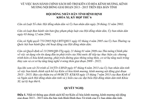 Nghị quyết 06/2013/NQ-HĐND hỗ trợ Kiên cố hóa kênh mương 2013 2015 Bình Định