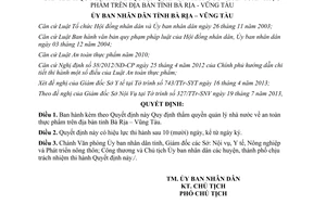 Quyết định 30/2013/QĐ-UBND thẩm quyền quản lý nhà nước về an toàn thực phẩm Bà Rịa Vũng Tàu