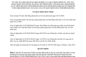 Quyết định 20/2013/QĐ-UBND sửa đổi Quyết định 72/2011/QĐ-UBND Bình Dương