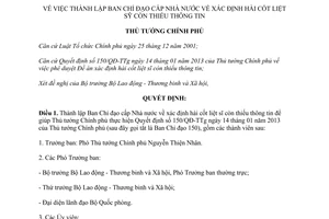 Quyết định 1227/QĐ-TTg năm 2013 Ban Chỉ đạo xác định hài cốt liệt sĩ còn thiếu thông tin