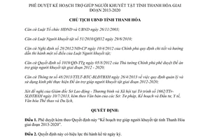 Quyết định 2608/QĐ-UBND năm 2013 Kế hoạch trợ giúp người khuyết tật Thanh Hóa