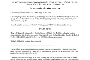 Quyết định 29/2013/QĐ-UBND chế độ hỗ trợ điều động biệt phái cán bộ viên chức Long An