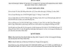 Quyết định 29/2013/QĐ-UBND quản lý bảo vệ tài nguyên khoáng sản Thừa Thiên Huế