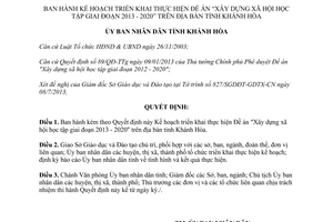 Quyết định 1822/QĐ-UBND 2013 Xây dựng xã hội học tập 2013 2020 Khánh Hòa