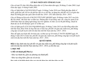 Quyết định 36/2013/QĐ-UBND học phí mầm non phổ thông công lập Hà Nam 2013 2014