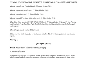 Nghị định 86/2013/NĐ-CP kinh doanh trò chơi điện tử có thưởng cho người nước ngoài