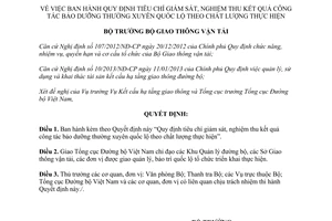 Quyết định 2196/QĐ-BGTVT năm 2013 tiêu chí giám sát nghiệm thu bảo dưỡng quốc lộ