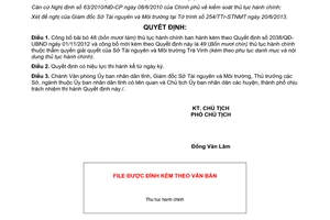 Quyết định 1419/QĐ-UBND năm 2013 thủ tục hành chính Sở Tài nguyên Môi trường Trà Vinh