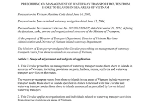 Circular No. 16/2013/TT-BGTVT waterway transport routes from shore to islands in sea areas of Vietnam