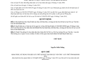 Quyết định 1834/QĐ-UBND năm 2013 Quy chế khai thác sử dụng tài liệu lưu trữ lịch sử Khánh Hòa