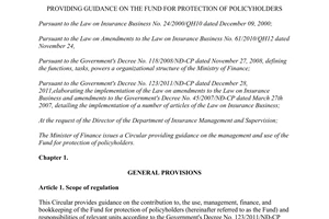 Circular No. 101/2013/TT-BTC the fund for protection of policyholders