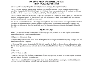 Nghị quyết 115/2013/NQ-HĐND các khoản thu hồi qua thanh tra thực nộp ngân sách Lạng Sơn