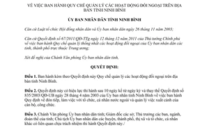 Quyết định 11/2013/QĐ-UBND quản lý hoạt động đối ngoại Ninh Bình