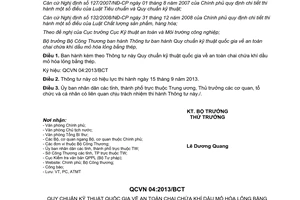 Thông tư 18/2013/TT-BCT Quy chuẩn kỹ thuật chai chứa khí dầu mỏ hóa lỏng bằng thép