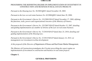 Circular No. 11/2013/TT-BXD reporting regime on implementation of investment in construction