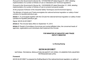 Circular No. 18/2013/TT-BCT the national technical regulation safety of steel cylinders liquefied petroleum gas