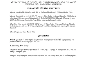 Quyết định 33/2013/QĐ-UBND hỗ trợ một phần chi phí khám chữa bệnh Bình Thuận