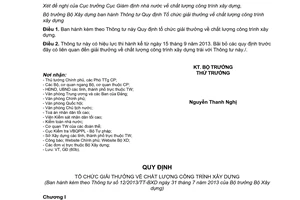 Thông tư 12/2013/TT-BXD giải thưởng chất lượng công trình xây dựng